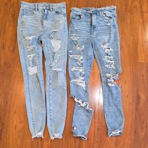 2 Pairs American Eagle Outfitters Ripped Blue Skinny Jeans - Size 4